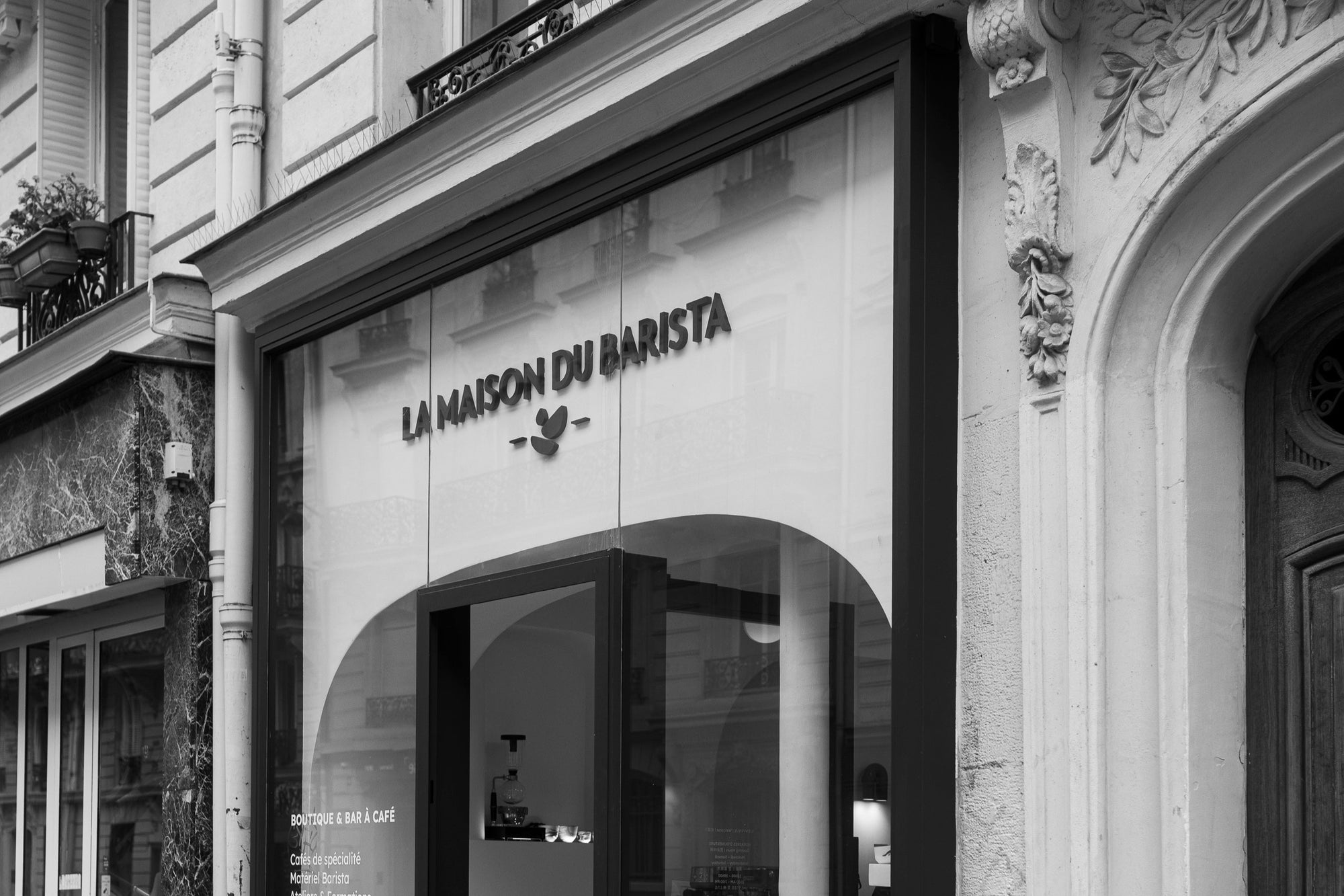 La Maison du Barista coffee shop entrance on a city street